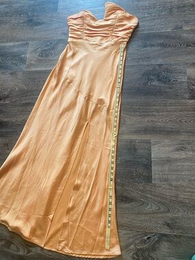 Strapless Satin Maxi Dress in Peach Gold